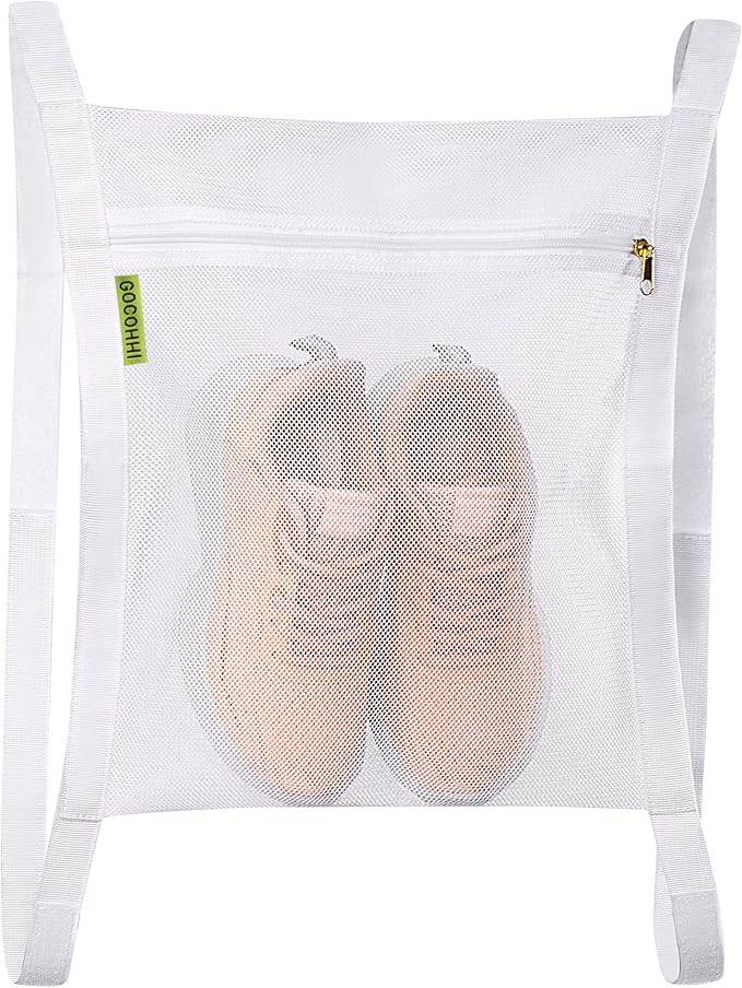 Sneaker Wash & Dry Net Bag for Dryer,15.7x13.8 Inch Large HoneyComber Mesh Bags with Zipper and Strap for Shoes, Clothing, Laundry Reused Bag Tool (Large) (white)