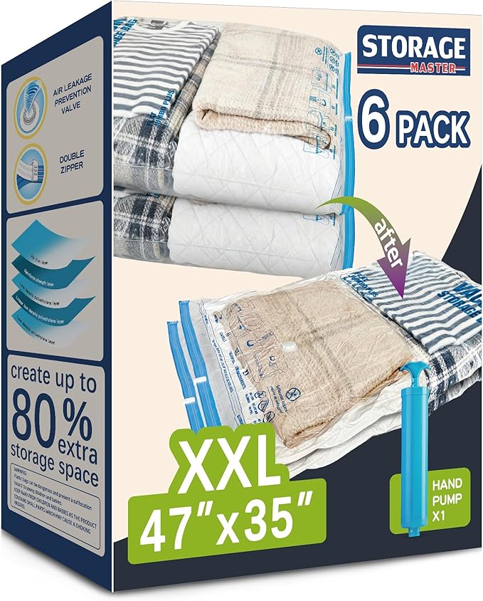 XXL Jumbo Vacuum Storage Bags, 47''X35'' Extra Large Space Bags for Blanket, Bedding, Comforters (6-XXL)