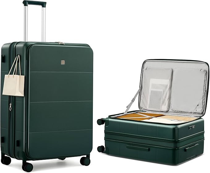 MILADA 28 Inch Large Checked Luggage, Expandable Hardshell Suitcase with 360° Spinner Wheels & TSA Lock, Durable Extra Large Rolling Trunk for Travel, International Vacation, Blackish Green