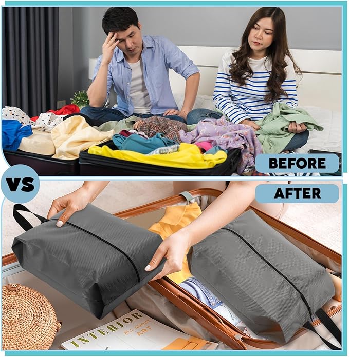 6 Pcs Travel Shoe Bags with Zipper Portable Suitcase Shoe Organizer Packing for Men Women Nylon Multicolor(L,Gray)