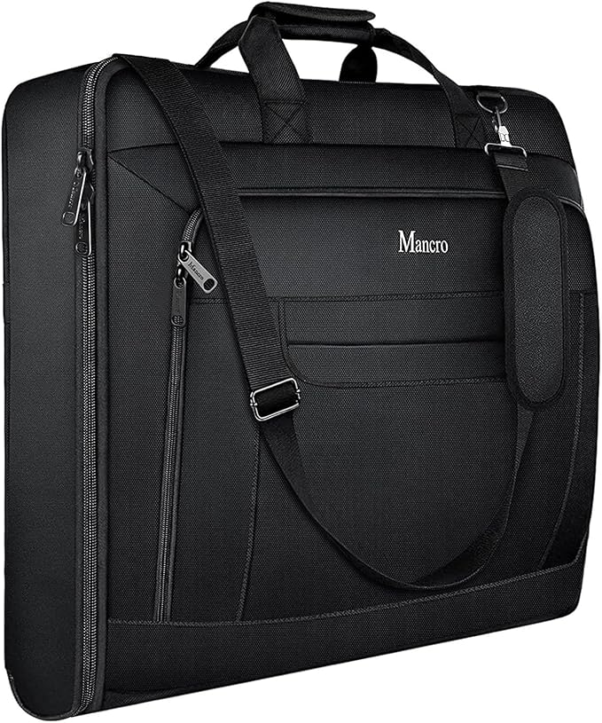 Garment Bags for Travel, Carry On Garment Bag for Business Trips with Shoulder Strap, Mancro Waterproof Foldable Luggage Hanging Suit Bags Gift for Men Women, 2 in 1 Suitcase for Coats, Suits (Black)