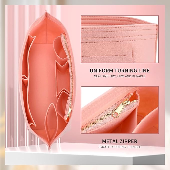 Purse Organizer Insert Compatible with Lv Neverfull MM Insert Organizer Pink and More, Bag Organizer Liner Shaper for Tote Handbags, Pink/L