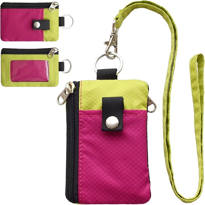CHENSPRX Minimalist RFID Blocking Small Wallet with ID Window,WaterResistant Zip Id Case Wallet with Lanyard Keychain for Cards,Cash,Travel,Women,Men