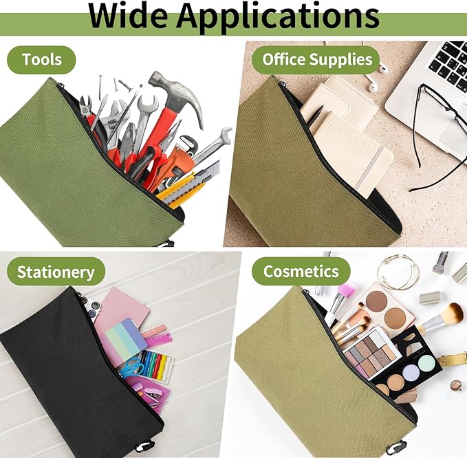 COIDEA Tool Bag Zipper Pouch, Premium Tool Pouch, Utility Multipurpose Storage Organizer Tool Pouches with Carabiner Metal Zipper for Tools (6 Pack, Tan, Navy Green, Black, Light Brown, Grey, Mocha)