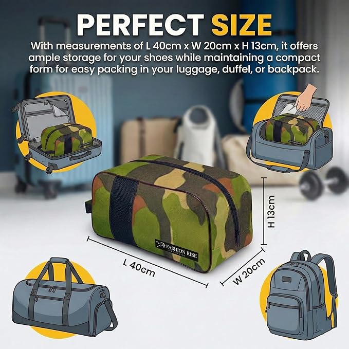 Waterproof Sports Boot/Shoe/Travel Bag for Football Cricket Rugby Golf Toiletry Gym for Boy/Girl Men/Women (Camo Green)
