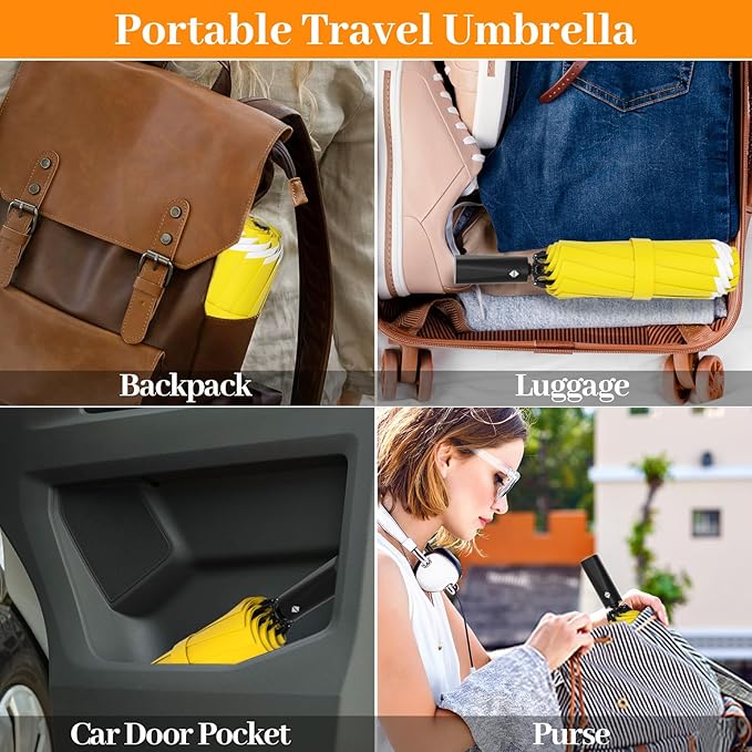 ExploreBliss Travel Umbrella Superior, Beautiful & Compact, Large Strong but Light Portable and Automatic Folding Rain Umbrella, Premium Grip, Fits Car & Backpack