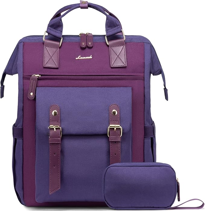 LOVEVOOK Laptop Backpack for Women Work Travel Computer Backpacks Purse, Doctor Nurse Bag Teacher Business Laptop Bag, Fashion College Backpack Casual Daypack, 15.6 Inch, Purple-Purple-Purple