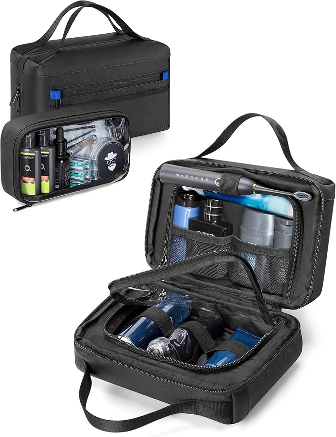 Toiletry Bag with Travel Cube, Mens Water-Resistant Hygiene Bag, Versatile Organizer for Shaving Accessories, Bathroom and Shower Essentials, Black