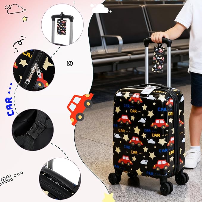 Kid’s Luggage Set 6 Piece Suitcase Set 16’’ Hardside Luggage with Spinner Wheels Girls Boys Carry on Luggage Travel Rolling Luggage Airline Approved