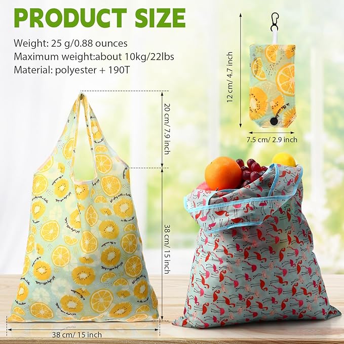 Paterr 24 Pcs Foldable Reusable Shopping Bag Recycle Travel Grocery Bag Fold to Pocket Tote Bulk for Daily Supplies Load