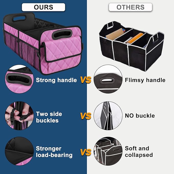 Deosk Car Trunk Organizer for SUV, Car Organizers and Storage with 6 Pocket, Car Accessories for Women/Men 70L Waterproof Polyester Trunk Organizer(Large, Pink)