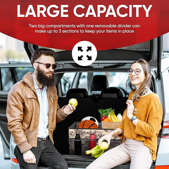 FORTEM Car Trunk Organizer - Collapsible Multi Compartment SUV Trunk Organizer, Non Slip Bottom, Adjustable Securing Straps, Soft Cover 50L (Desert, Standard)