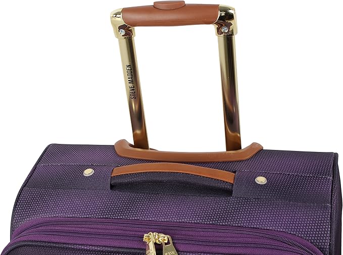 Steve Madden Designer-Gepckkollektion Leichter Softside-Koffer fr Damen und Herren strapazierfhige 50,8 cm groe Tragetasche mit 4 rollenden Spinner-Rdern, Shadow Purple, 20in, Carry on Bag With