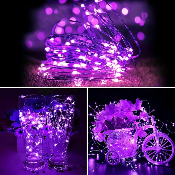 ZGWJ 100 Pack Purple Fairy Lights, Mini String Lights | Battery Operated 7 FT 20 LED Waterproof 3 Modes for DIY, Parties, Wedding, Halloween, Christmas Decoration