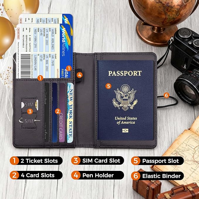 Melsbrinna Premium Leather Passport Holder Covers Case, Waterproof Rfid Blocking Travel Wallet Passport Holder with Pen Holder, Cute Passport Book for Women/Men