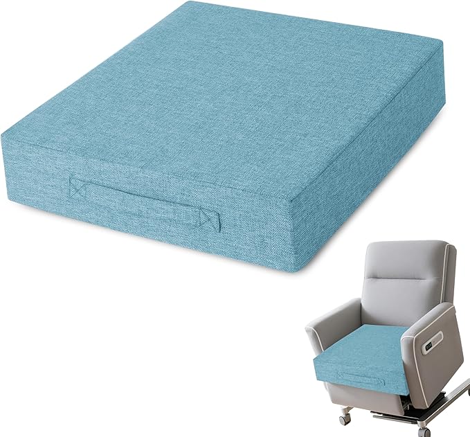 AddGrace Recliner Cushions for Elderly Thick Seat Cushion 20"x20"x4" Chair Pads with Non Slip Backing and Washable Cover for Couch Armchair Chairs Light Blue