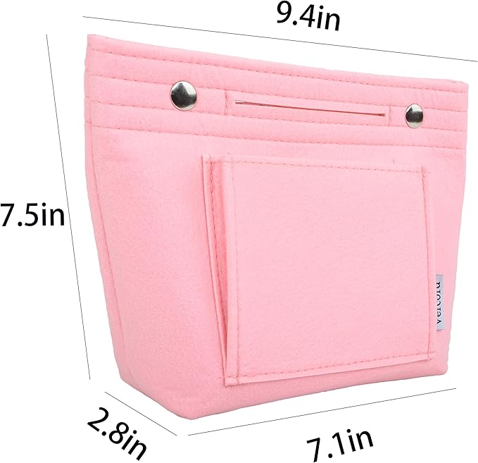 Vercord Mini Slim Small Felt Purse Organizer Insert Inside Handbag Tote Pocketbook for Women Pink