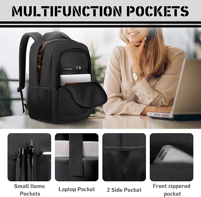 LifetimeWarranty Travel Backpack for Men, Lightweight 40L Business Laptop Backpack with 17.3 Inch Laptop Compartment, Daypack for Flight, Durable Water Resistant Bookbag, Hiking, Work Backpack, Black