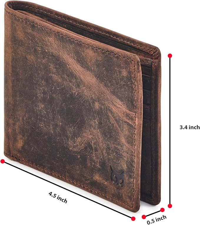 Real Leather Mens Bifold Wallet RFID Blocking Slim Minimalist Front Pocket - Thin & Stylish with ID Window in Gift Box (Crazy Horse, Cognac). | RFID Blocking, Slim, Minimalist, Front Pocket, Thin, Stylish
