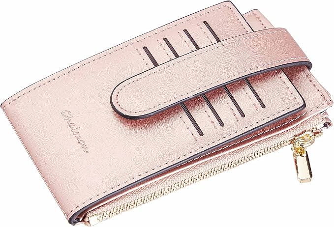 Chelmon Womens Wallet Slim RFID Blocking Bifold Multi Card Case Wallet with Zipper Pocket (Rose Gold CLassic)