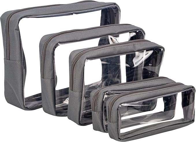 TSA Approved 5-Piece Diaper Bag Organizer Pouch Set Clear Waterproof TPU Kids Toiletry Storage Set Travel Packing Clutch Cube Bags for Baby Nursing (Grey)