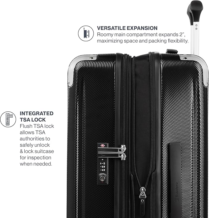 Travelpro Pathways 3 Hardside Expandable Luggage, 8 Spinner Wheels, Lightweight Hard Shell Suitcase, Checked Medium 25 Inch, Black Knight