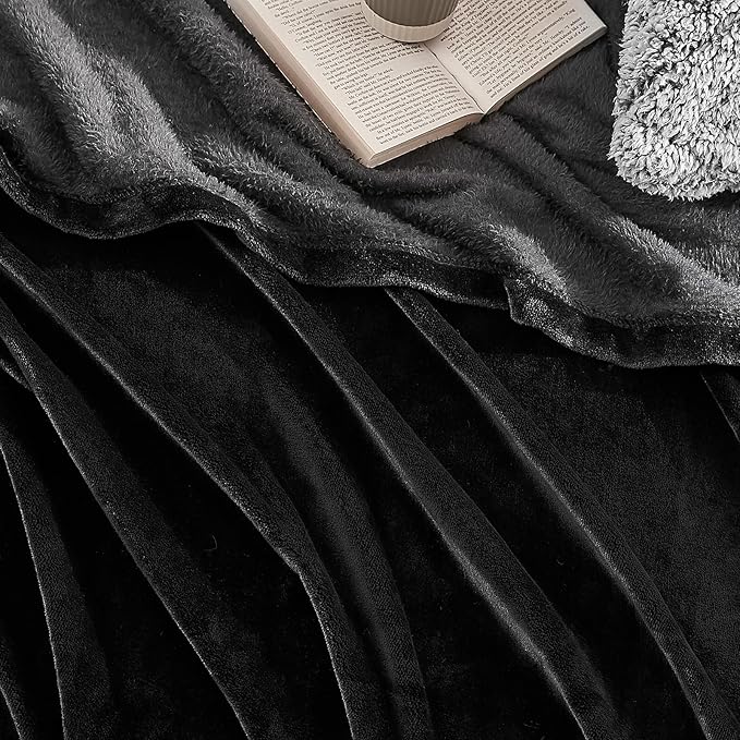 Hansleep Fleece Black Full Blanket, Super Soft Flannel Fuzzy Plush Cozy Blanket for All Seasons, Black, Full 84x90 Inches