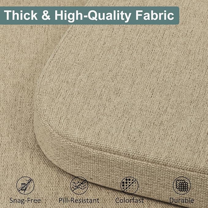 Shinnwa Dining Chair Cushions Set of 6, Patented Design Memory Foam Seat Cushions with Ties and Washable Cover, 6 Pack, 17" x 16" x 2", Natural Linen