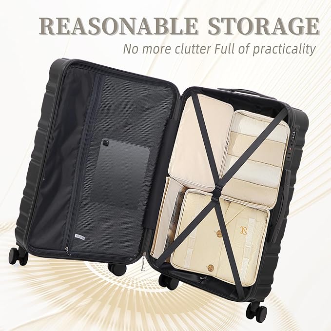 Luggages 3 Piece ABS Hardside Luggage Sets Spinner Wheels Suitcase