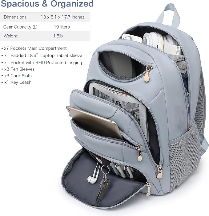 Boavan Laptop Backpack for women, 15.6 inch Laptop Bag with USB Port, Waterproof Travel Work Backpack Purse, Anti-Theft Teacher Nurse Doctor Casual Bookbags Office Business backpack，Blue