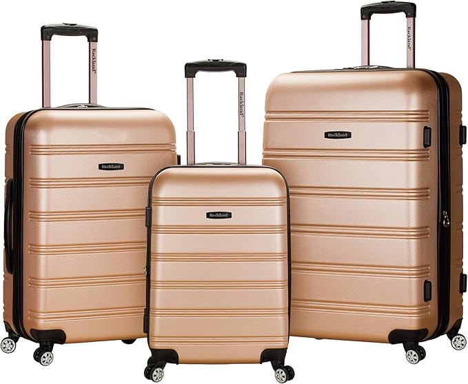 Rockland Melbourne Hardside Expandable Spinner Wheel Luggage, Champagne, 3-Piece Set (20/24/28)