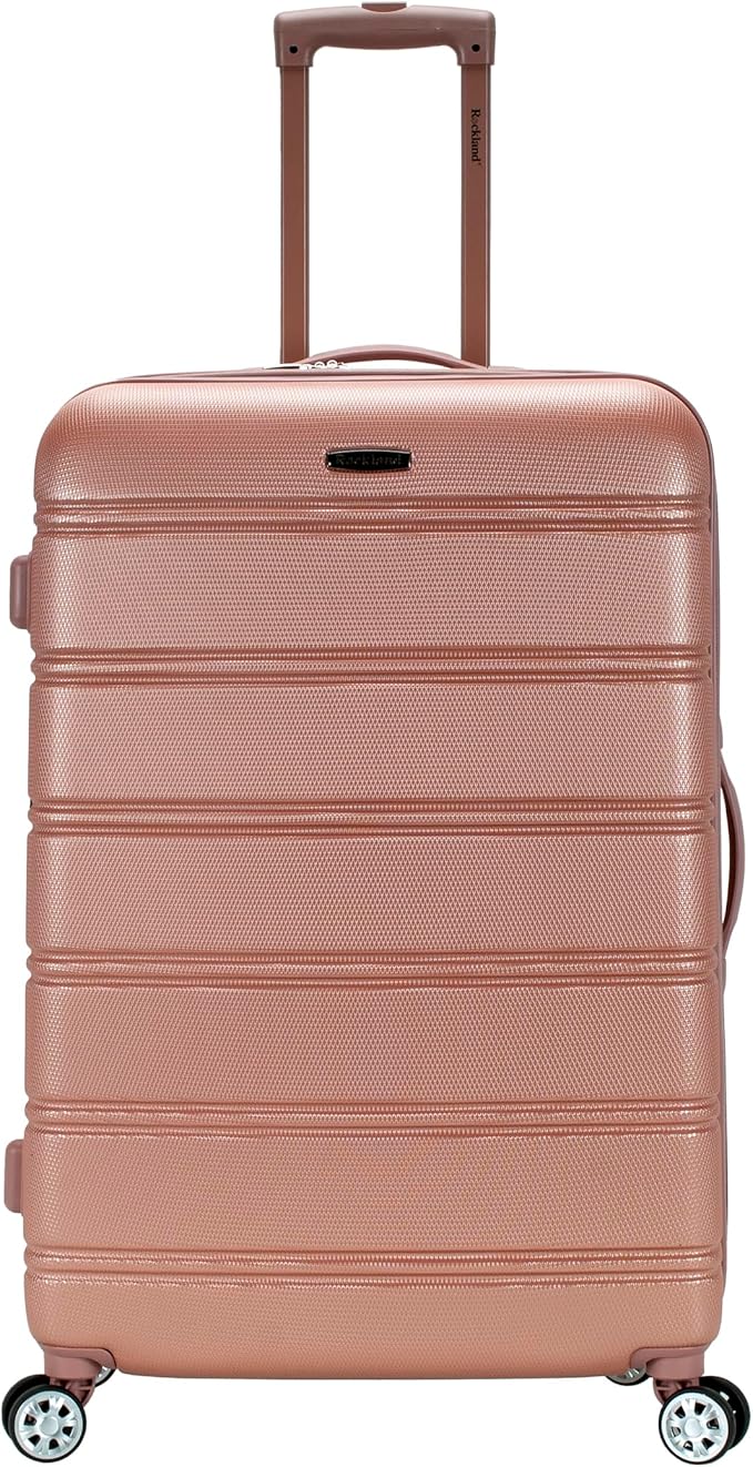 Rockland Melbourne Hardside Expandable Spinner Wheel Luggage, Rose Gold, Checked-Large 28-Inch