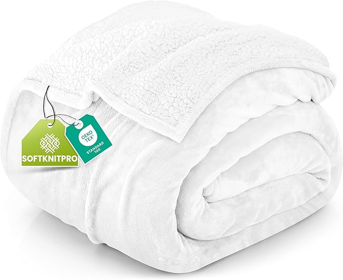 Utopia Bedding Sherpa Blanket California King Size (White, 102x96 Inches) - Soft Lightweight Plush Fleece Reversible Blanket for Bed, Sofa, Couch, Camping and Travel