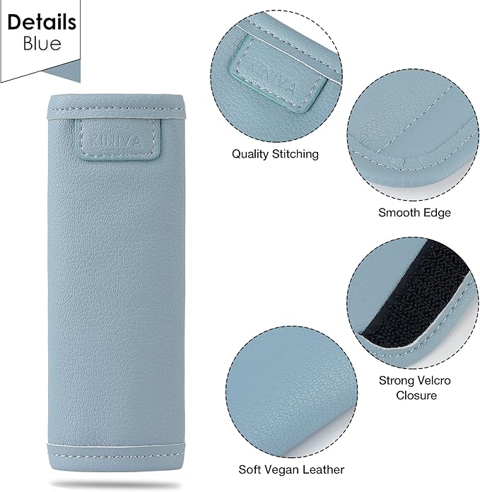 KINIVA 4 Pack Set Vegan Leather Luggage Handle Wraps, Blue, 5.7x6.1 Inch, Travel Accessory - Luggage Tags