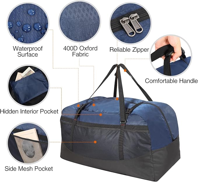 REDCAMP Foldable Travel Bag, Large Sports Bag, 75L/96L/100L, Lightweight Waterproof Tote Bag