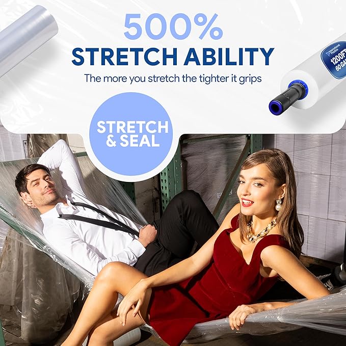 International Plastics Co. 12 Pack 15" Plastic Stretch Film Wrap with Extended Tension Handles 1200ft Each 500% Stretch Clear Cling Durable Adhering Packing Moving Heavy Duty Pallet Shrink