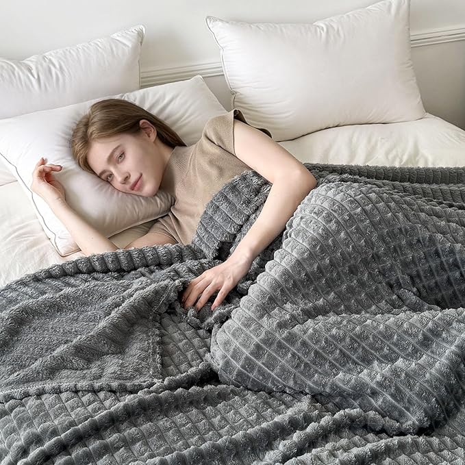 Ultra Soft Jacquard Sherpa Throw Blanket, Lightweight Yet Cozy, Versatile Couch and Travel Blanket, Checker Pattern, Multiple Sizes and Colors, Easy-Care and Durable,50x60 Inches