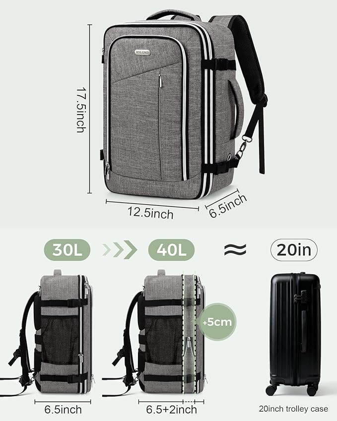 Travel Carry On 17.5" Laptop Expandable Backpack for Men Women, Personal Item Bag Waterproof Airline Approved with USB Charging Hole 3 Packing Cubes, Large Weekender Daypack Business Luggage Suitcase