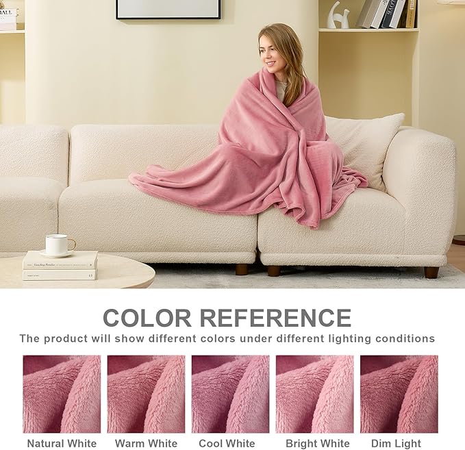 Hansleep Fleece Dusty Rose Twin Blanket, Super Soft Flannel Fuzzy Plush Cozy Blanket for All Seasons, Dusty Rose, Twin 60x80 Inches