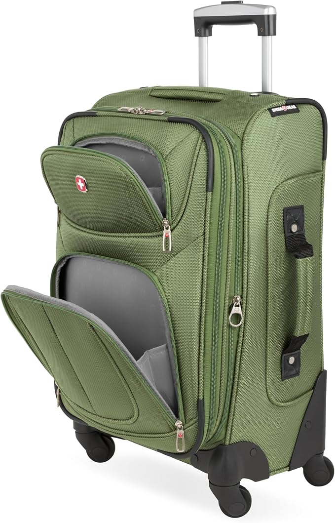 SWISSGEAR Sion Softside Expandable Spinner Luggage Durable Lightweight Travel Suitcase, Evergreen, Carry-On 21-Inch