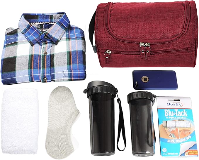 Vercord Mens Toiletry Bag Wash Travel Small Shaving Dop Kit Shower Bathroom Ditty Hygiene Bag Frosted Burgundy