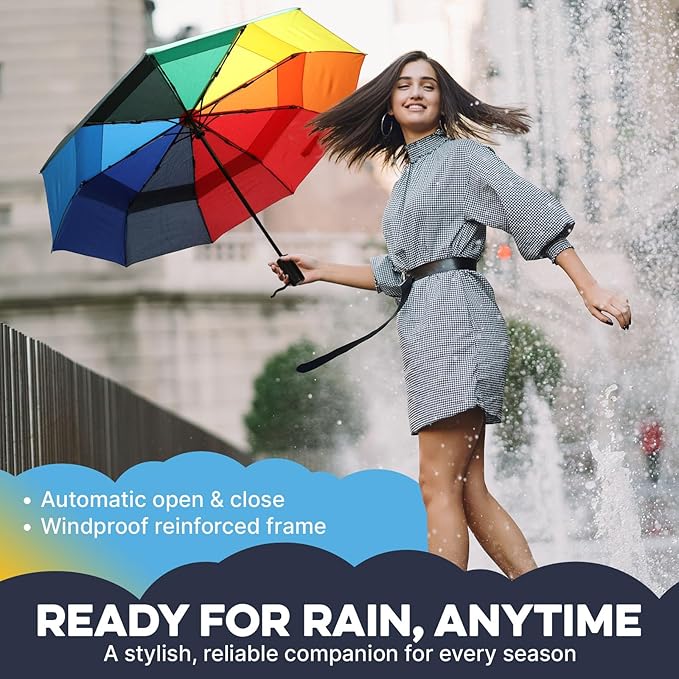 ZENO Travel Umbrella Compact - Small Umbrella for Backpack & Purse, Portable Automatic Umbrellas for Rain, Windproof, Reinforced Fiberglass Ribs, Water-Repellent Teflon