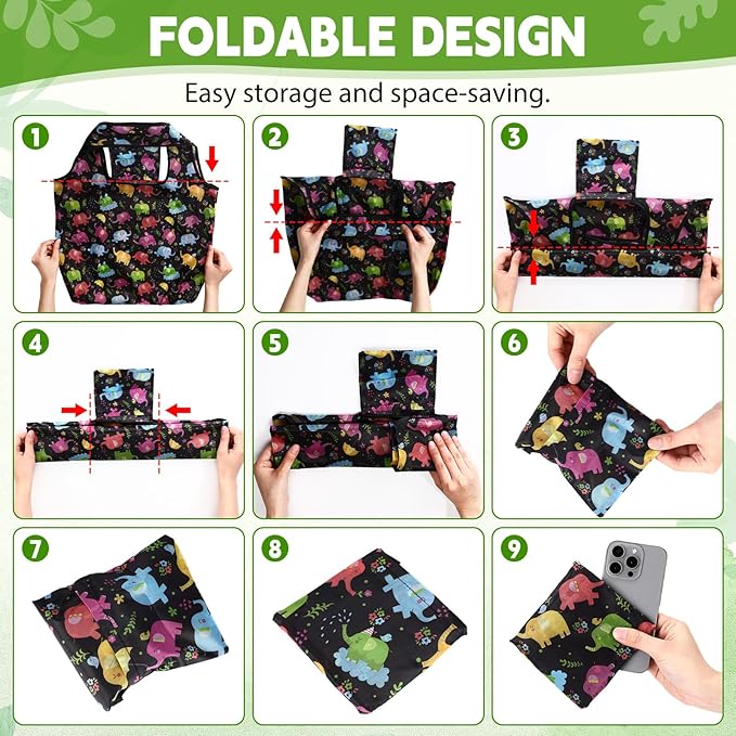 Paterr 50 Pack Reusable Foldable Grocery Bags 10 Patterns Bulk Shopping Totes Pocket Size Bags for Supermarket