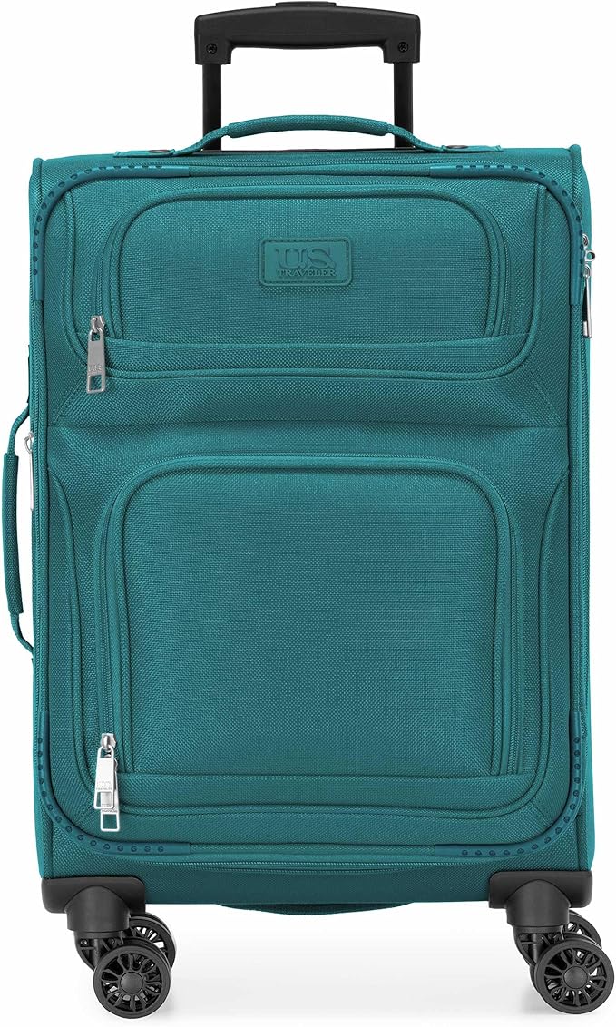 U.S. Traveler Rio Lightweight Softside Rolling Carry-on Suitcase, 4-Wheel Single, Teal