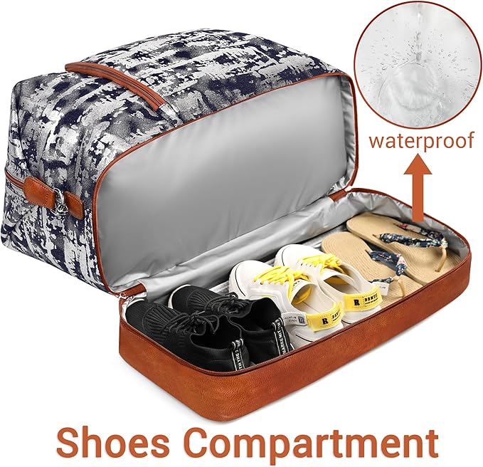 Travel Weekender Bag for Women, 21" Overnight Bag with Shoe Compartment 50L Large Travel Duffel Bag Carry On Tote for Weekend, Overnight, Business Trips, Water Resistant