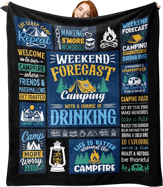 Camping Gifts for Men Women Flannel Throw Blanket, Vintage Birthday Ideas for Camper, Present for Camping Lover RV Owner, Campsite Outdoor Travel Hiking Bed Sofa Blankets 50"x60"
