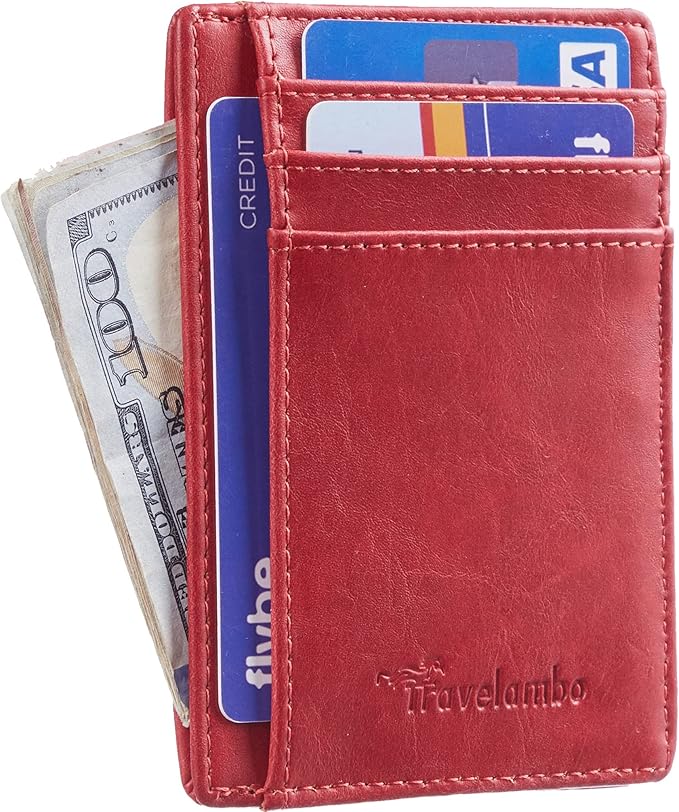 Travelambo Slim Wallet Front Pocket Minimalist Leather RFID Blocking Medium Size