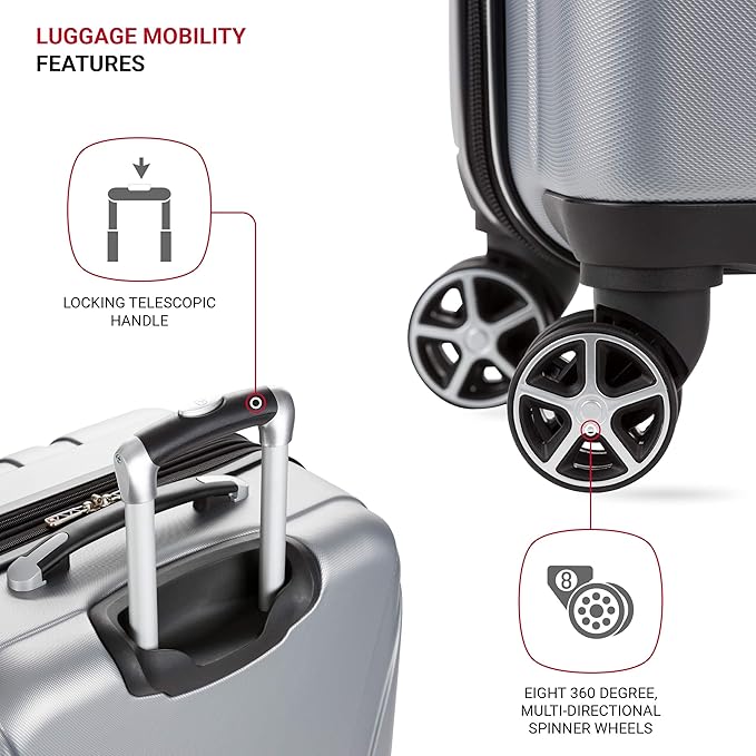 SwissGear 7585 Hardside Expandable Luggage with Spinner Wheels, Silver, Checked-Large 28-Inch