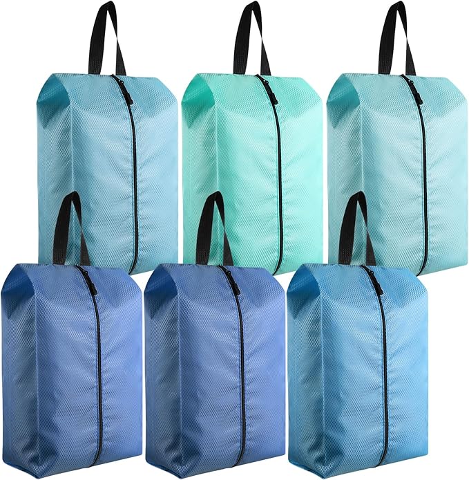 6 Pcs Travel Shoe Bags with Zipper Portable Suitcase Shoe Organizer Packing for Men Women Nylon Multicolor(L,Blue)