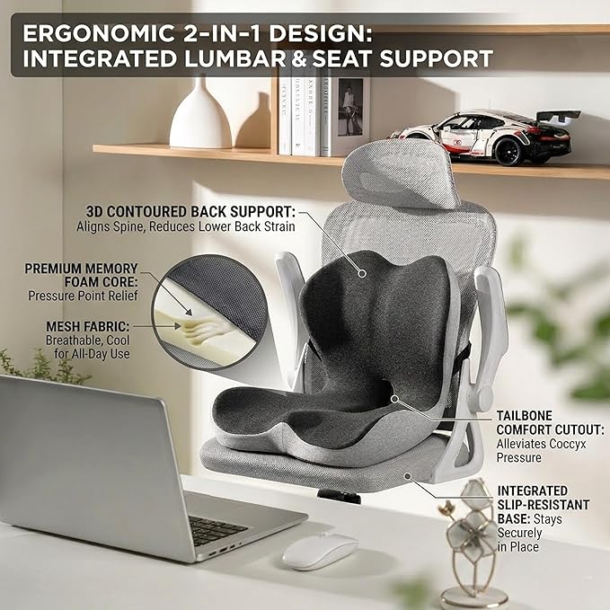 StarAneer Ultimate L-Shaped Truck Driver Seat Cushion - Ergonomic Memory Foam Back & Tailbone Support - Breathable Cool-Mesh Pressure Relief Pad for Office Chairs, Semi-Trucks, & Long-Haul Driving
